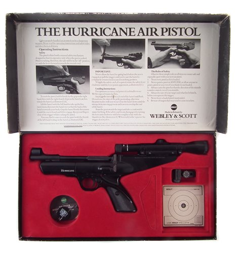Lot 95 - Webley Hurricane .22 air pistol with scope and original box