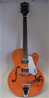 Lot 109 - Gretsch Electromatic semi acoustic electric guitar in orange with strap and hardcase