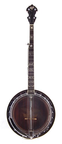 Lot 132 - Hondo II Five string banjo, with inlaid fingerboard rosewood resonator,  with hard case