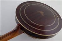 Lot 132 - Hondo II Five string banjo, with inlaid fingerboard rosewood resonator,  with hard case