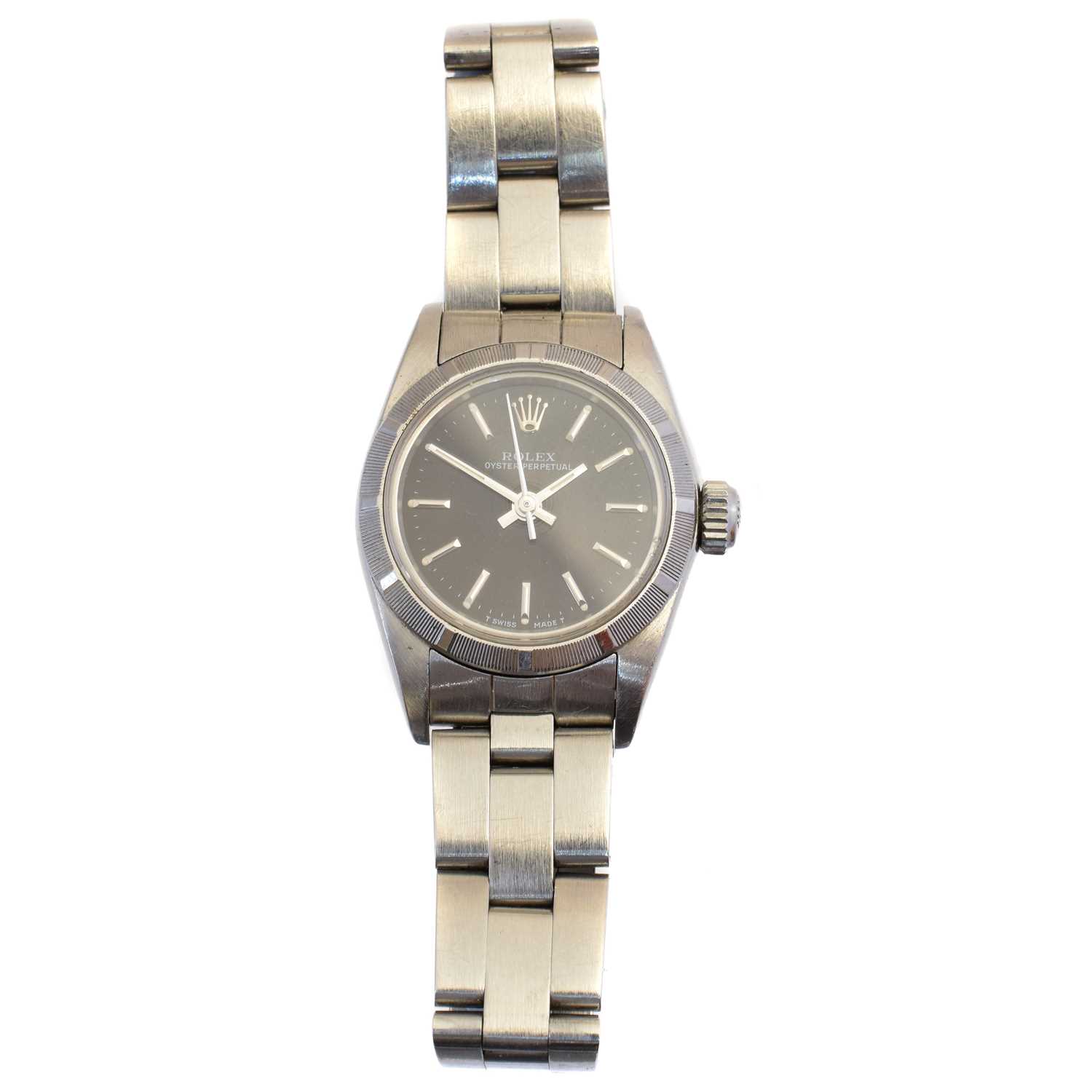 Lot 140 - A ladies steel Rolex Oyster Perpetual wristwatch