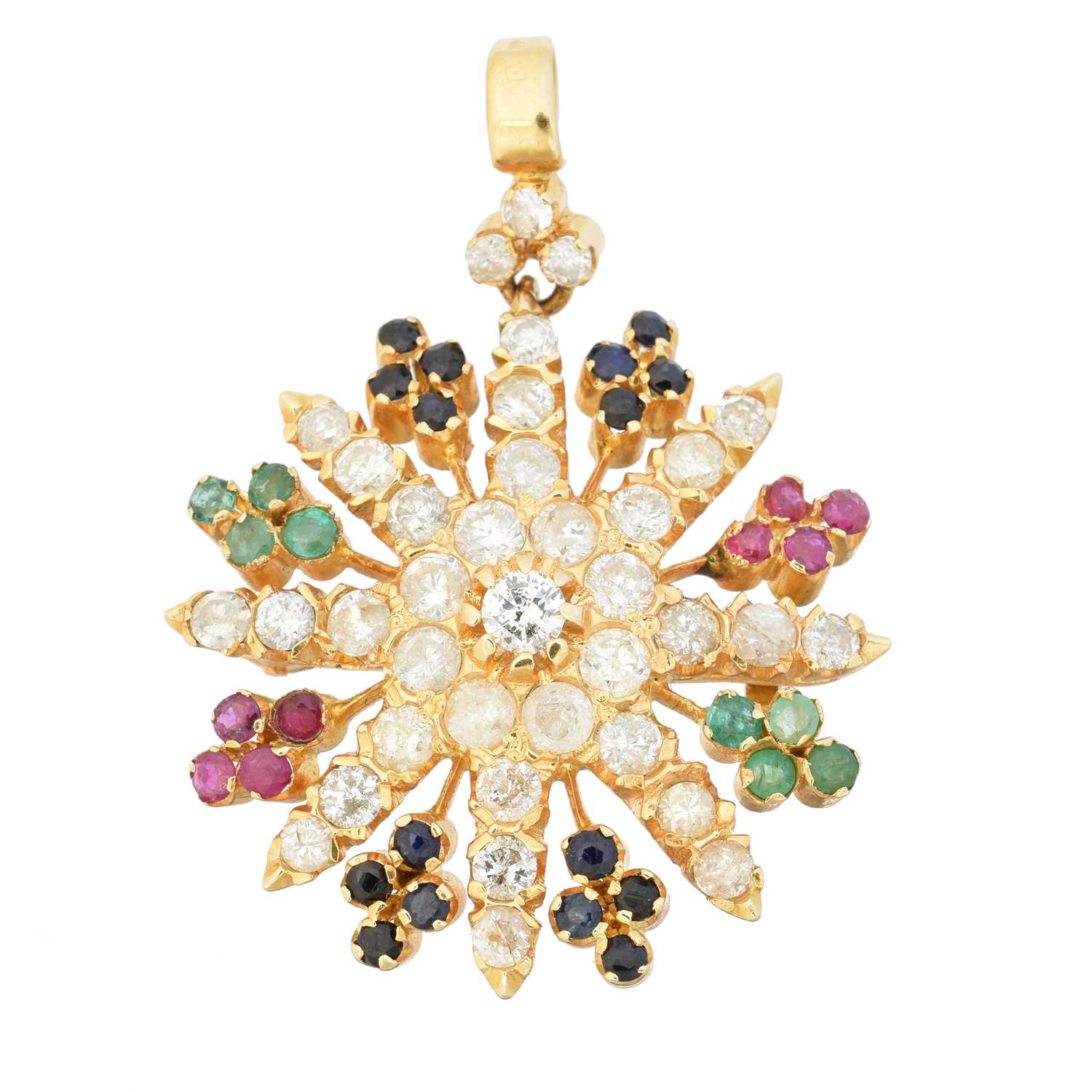 Lot 20 - An 18ct gold diamond and gem set pendant