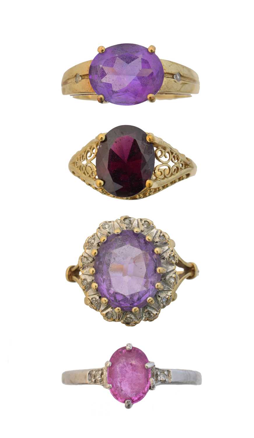 Lot 43 - Four 9ct gold gem-set dress rings