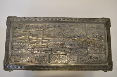 Lot 113 - Pewter casket signed by celebrities of the mid 20th century