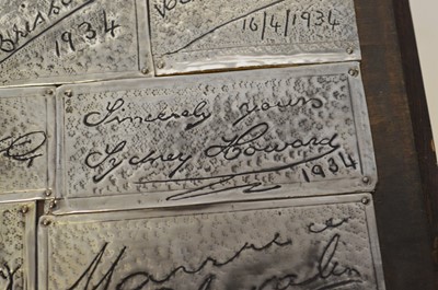 Lot 113 - Pewter casket signed by celebrities of the mid 20th century