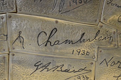 Lot 113 - Pewter casket signed by celebrities of the mid 20th century