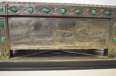 Lot 113 - Pewter casket signed by celebrities of the mid 20th century