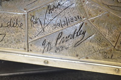 Lot 113 - Pewter casket signed by celebrities of the mid 20th century