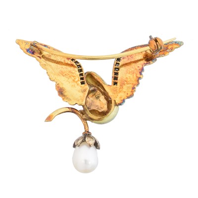 Lot 11 - An enamel diamond and pearl brooch