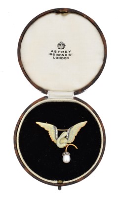 Lot 11 - An enamel diamond and pearl brooch