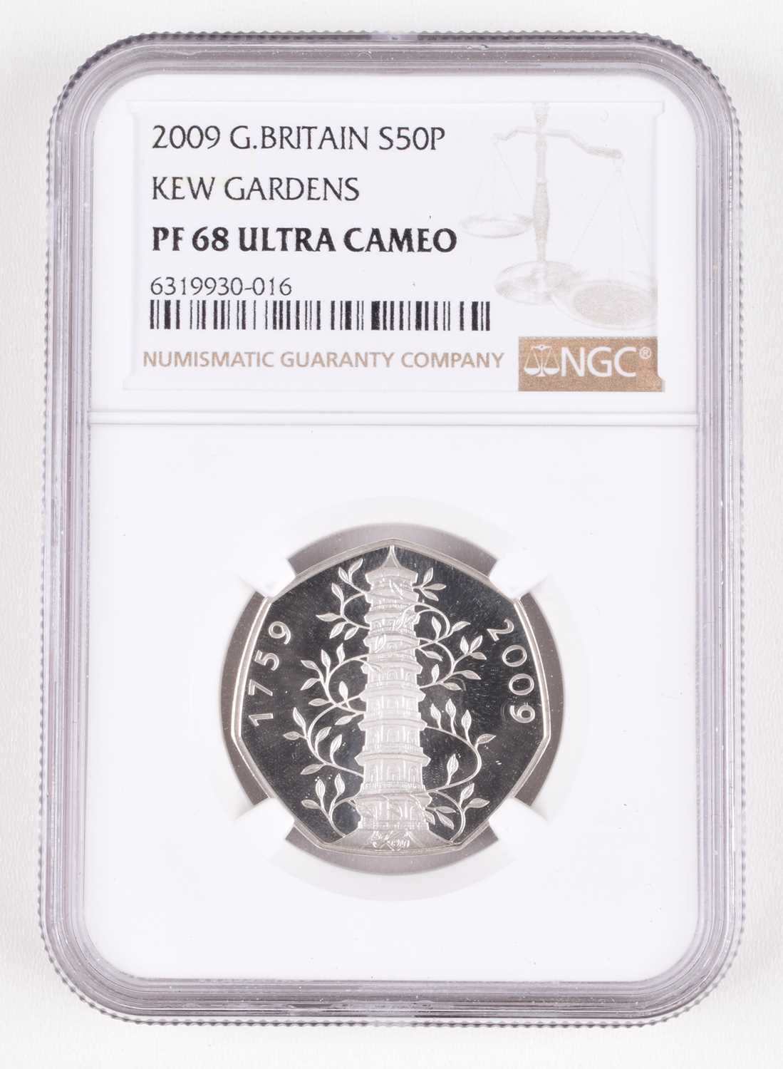68 - 2009 Royal Mint, Silver Proof Ultra Cameo Kew Gardens Fifty Pence, slabbed.