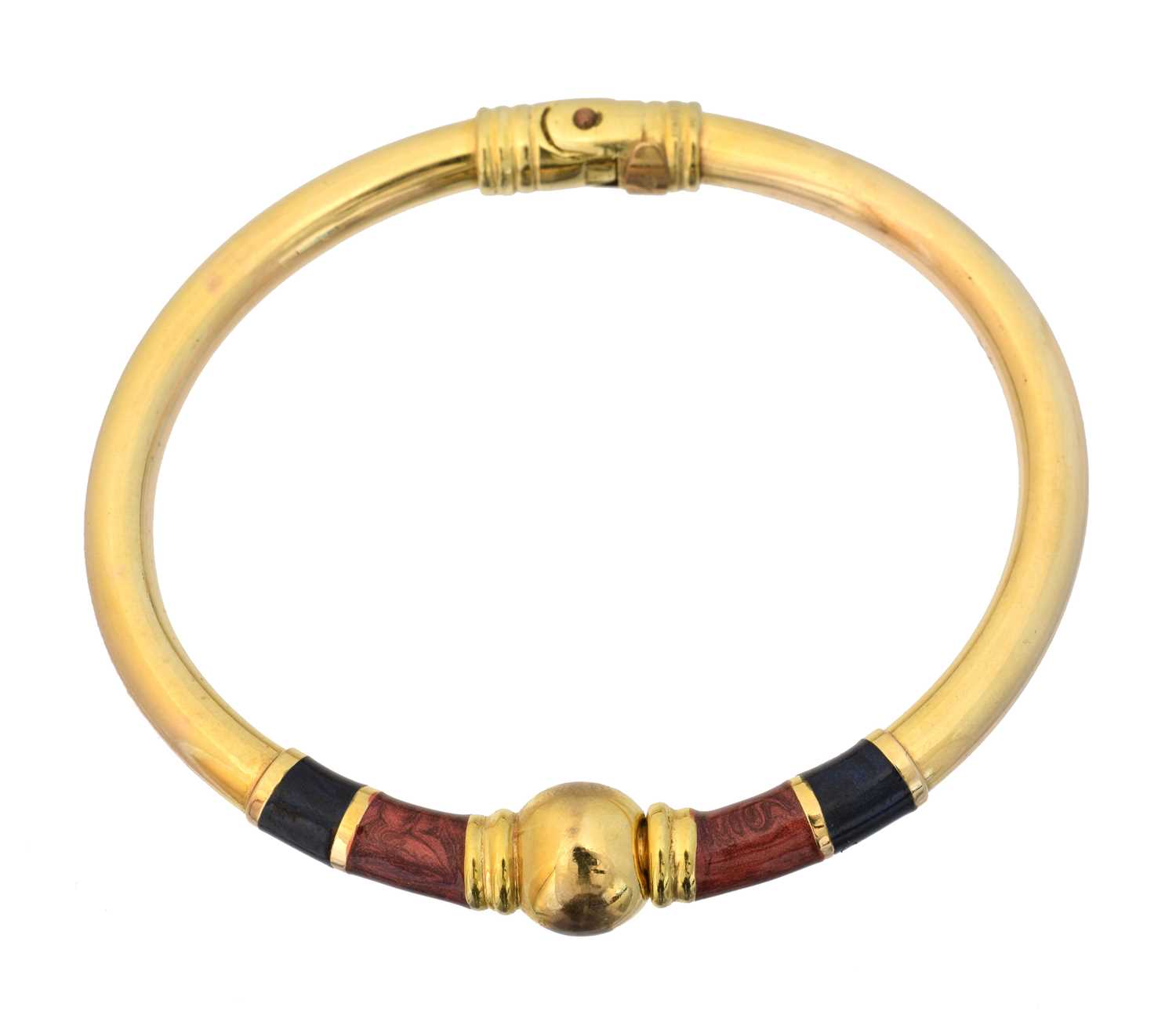 Lot 48 - A 9ct gold enamel hinged bangle