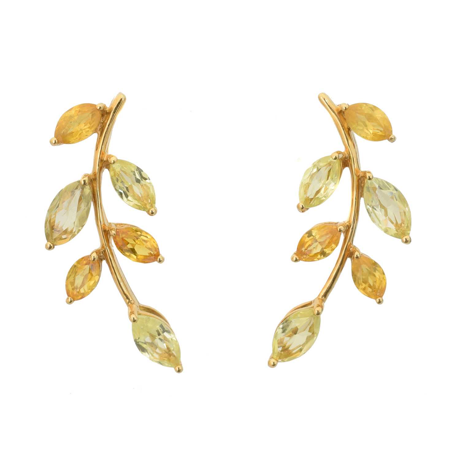 Lot 57 - A pair of citrine and peridot earrings
