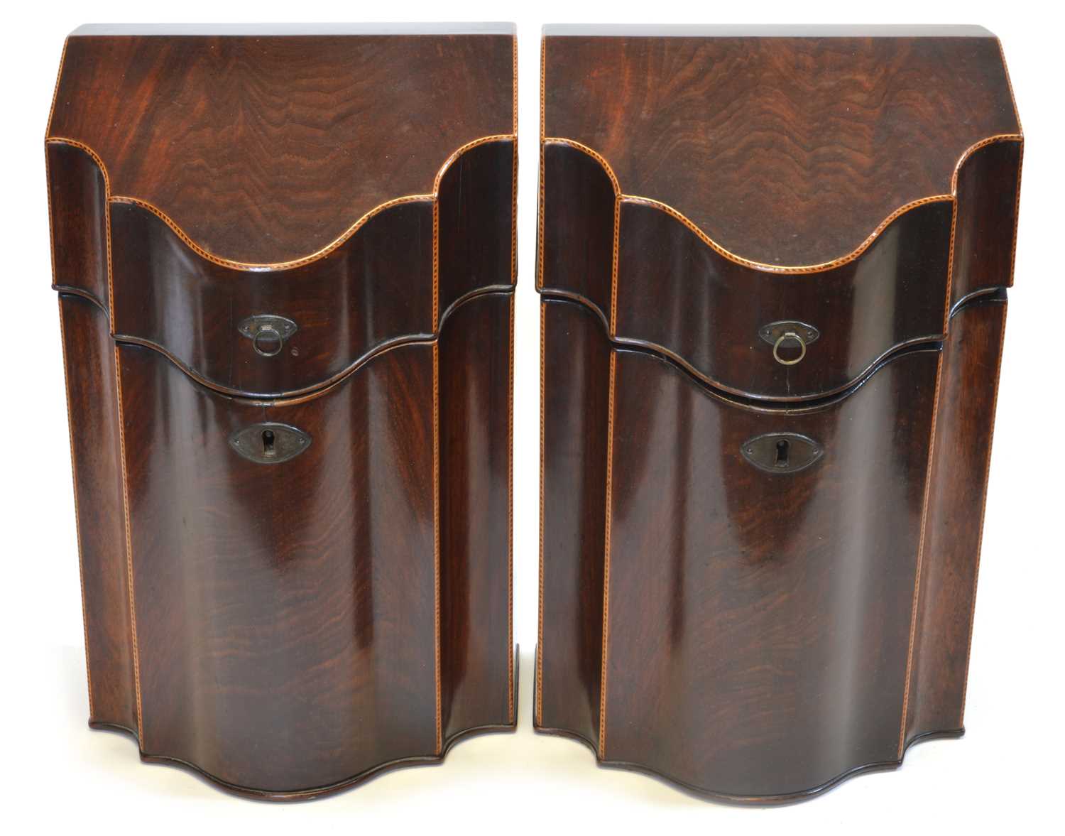 250 - Pair of George III Mahogany and Boxwood Strung Knife Boxes