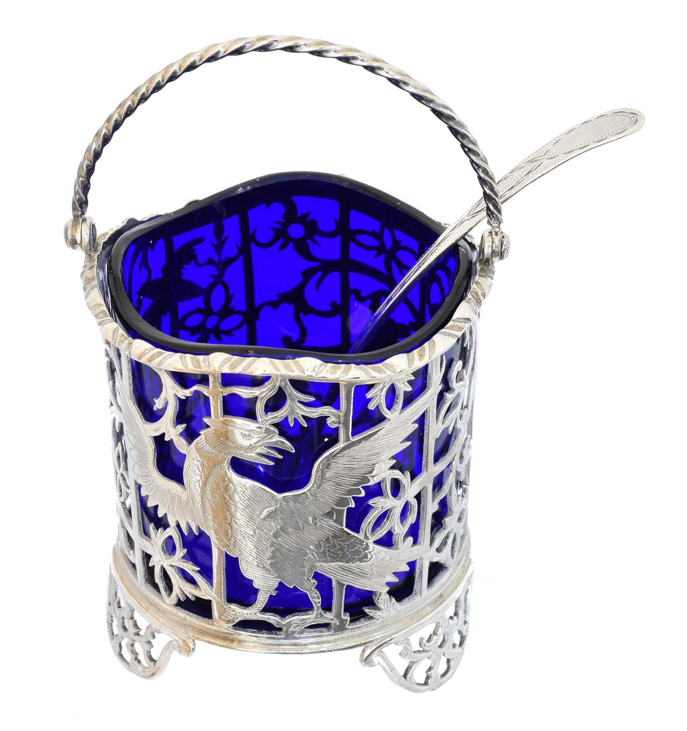 25 - A George III silver and blue glass cream pail,