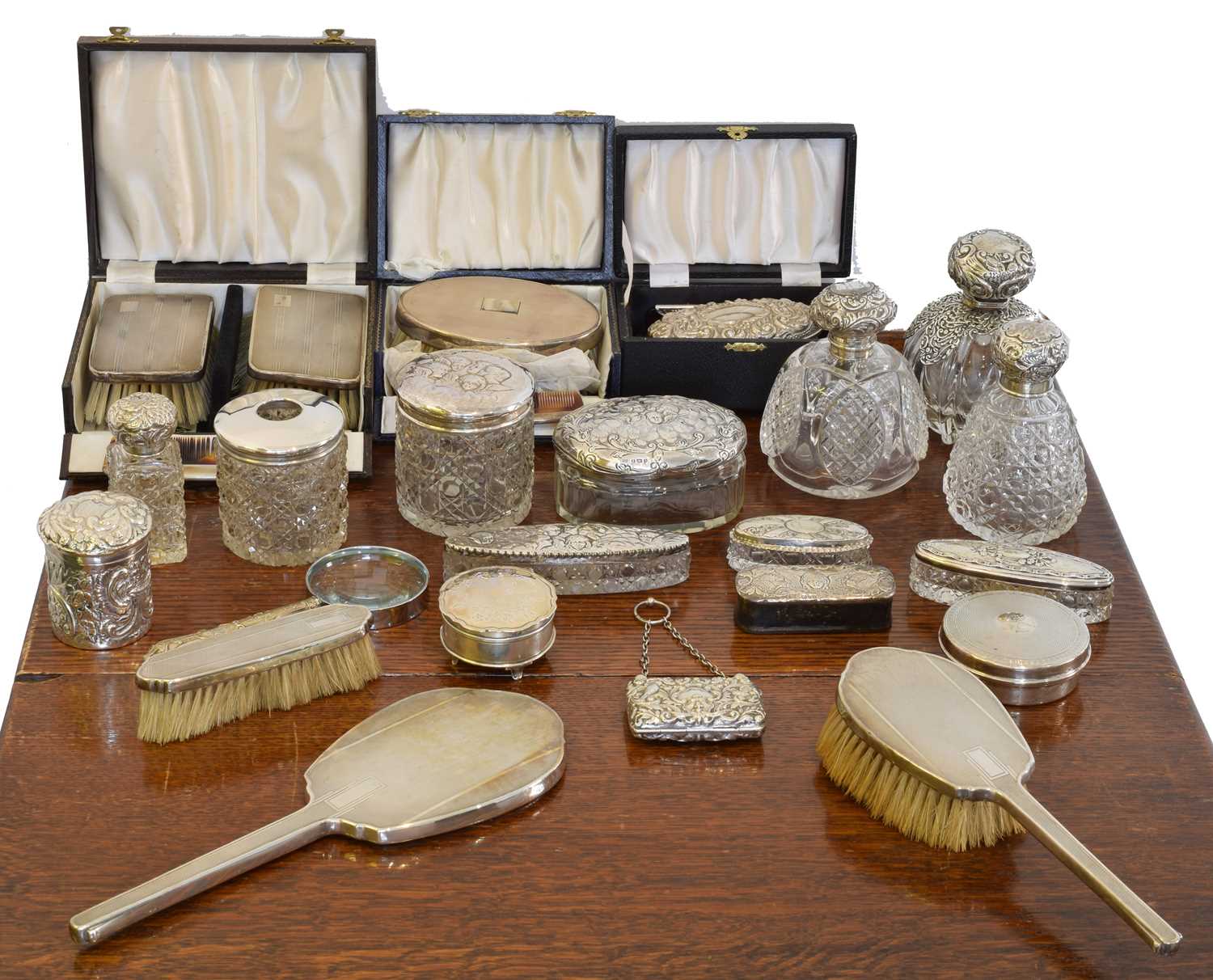 Lot 18 - A selection of silver dressing table items.