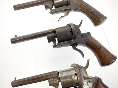 Lot 17 - Three Belgian pinfire revolvers, with 3 inch...