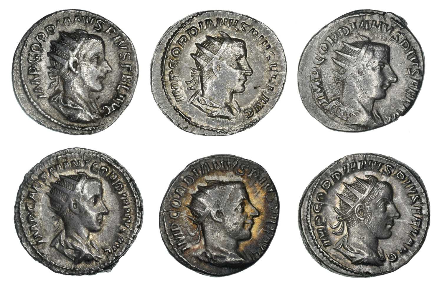 Lot 1 - Gordian III (238-244AD) a selection of silver Antoninianii, loose, VF-EF (6).