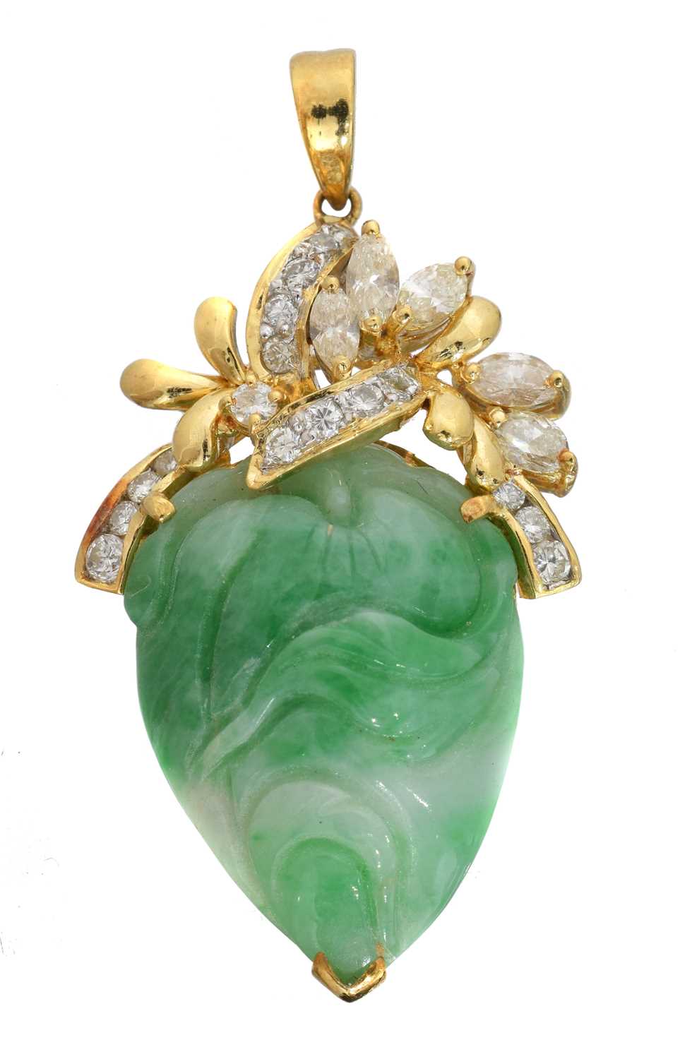 Lot 49 - A jade and diamond pendant.