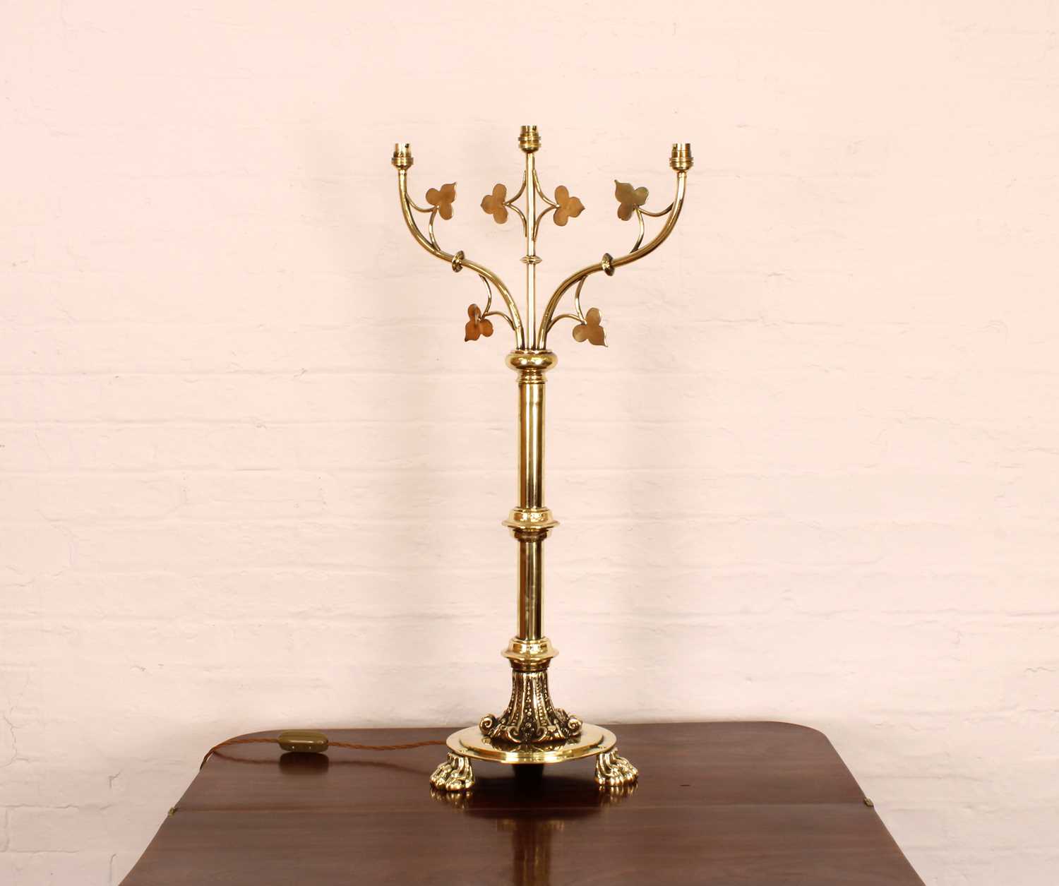 Lot 224 - A Large Victorian and Later Brass Three Branch Candelabrum