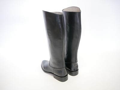 Lot 213 - Pair of reproduction German black leather...
