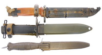 Lot 314 - Two bayonets and scabbards and a knife, to...