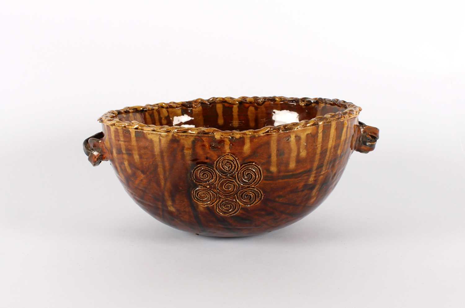 Lot A Large Studio Pottery Slipware Bowl in the 18th Century Staffordshire Style