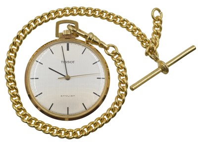 Lot 113 - A Tissot "stylist" pocket watch and chain