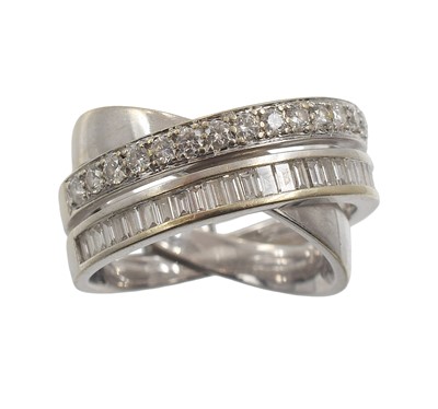 Lot 48 - An 18ct white gold and diamond cross-over ring