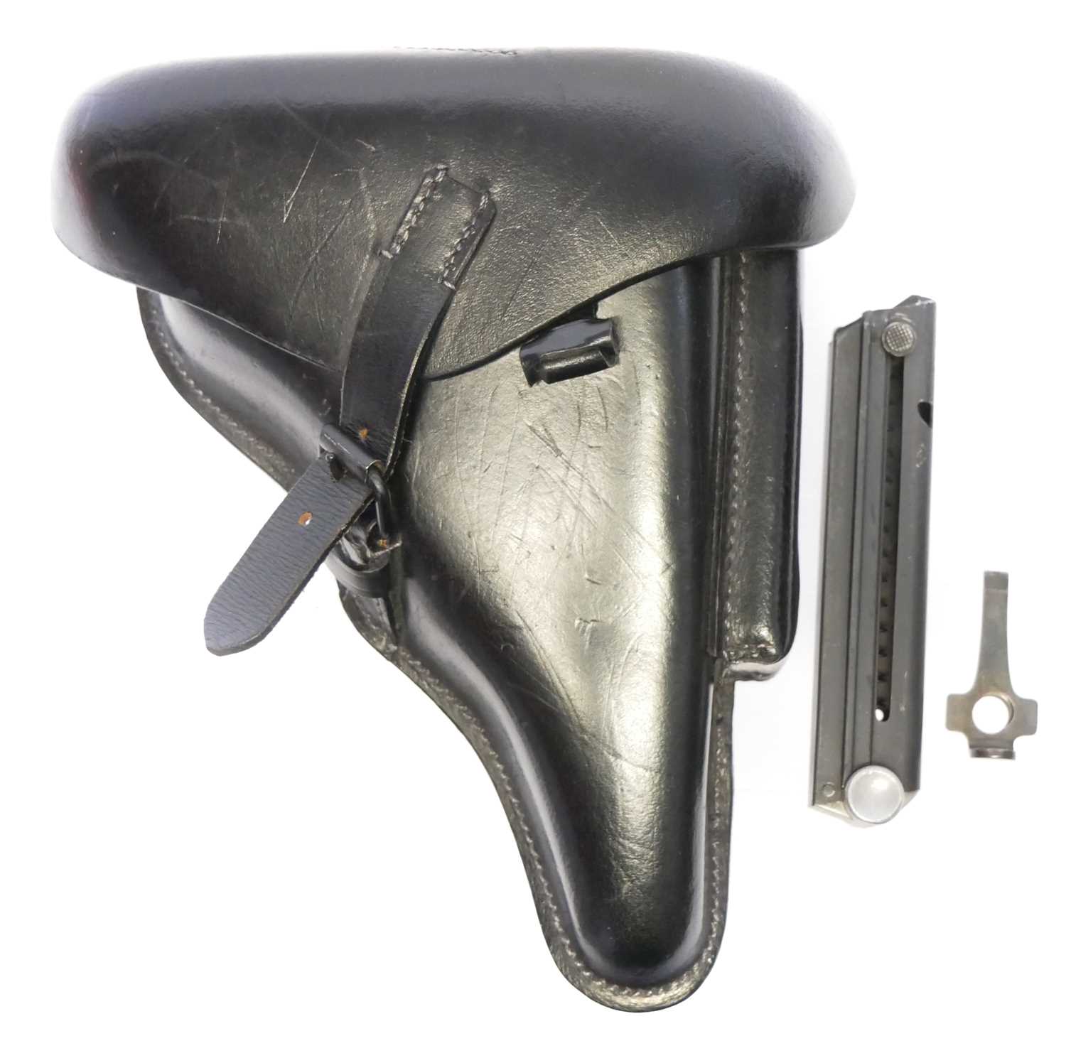 Lot Reproduction WWII Luger PO8 leather holster,...