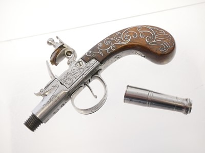 Lot E. Moody 80 bore flintlock pocket pistol,...