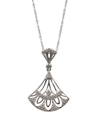 Lot 91 - A silver and cubic zirconia fan-style pendant
