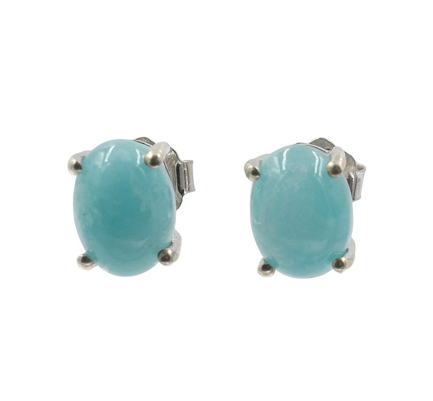 Lot 35 - A pair of amazonite and silver stud earrings