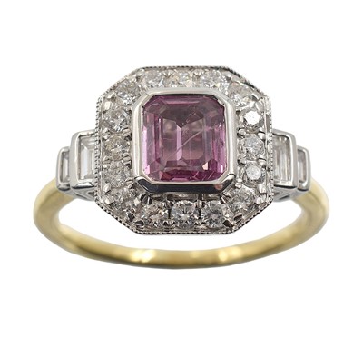 Lot 80 - An 18ct gold, pink sapphire and diamond Art Deco-style ring
