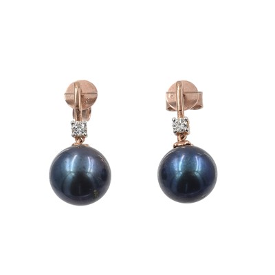 Lot 75 - A pair of 9ct gold, pearl and diamond earrings