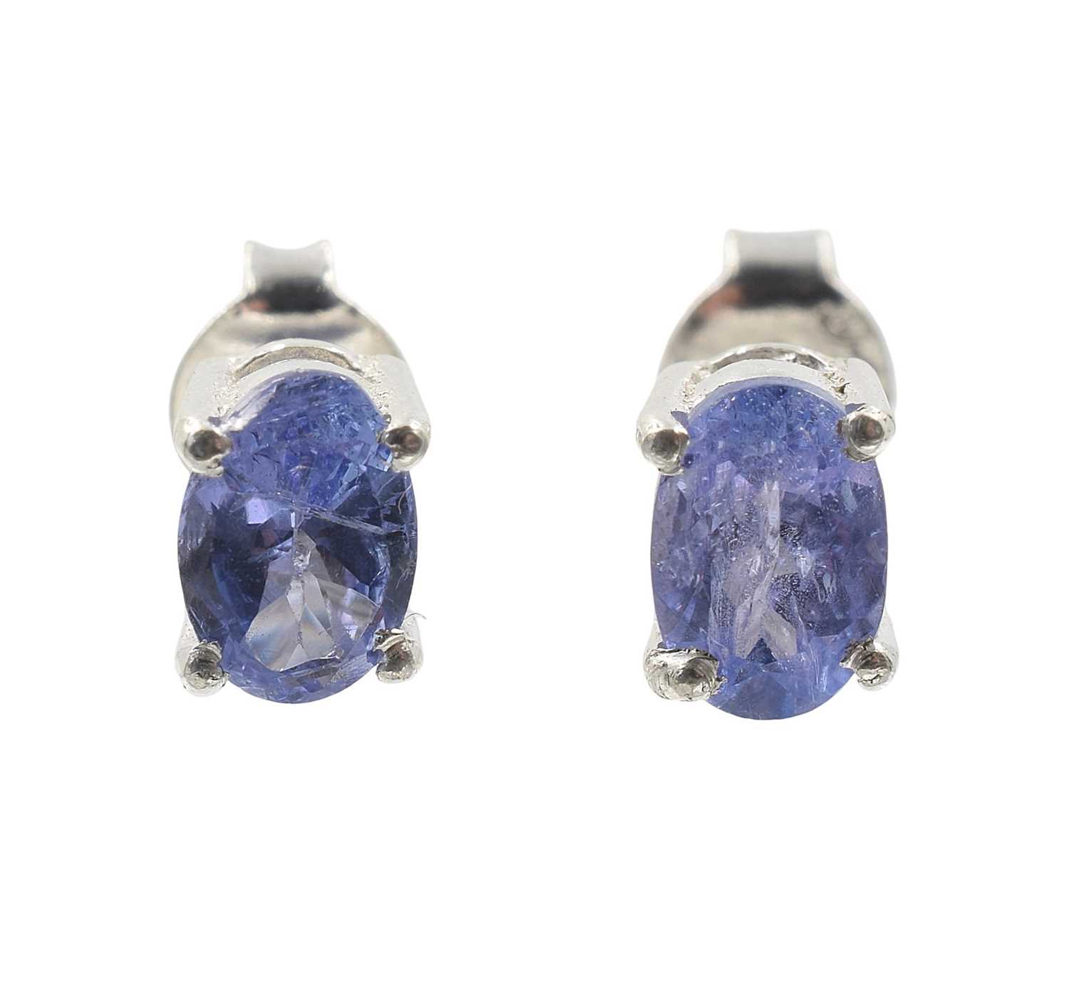 Lot 44 - A pair of tanzanite studs in silver