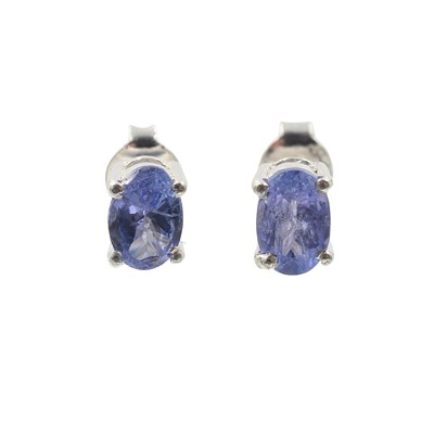 Lot 44 - A pair of tanzanite studs in silver