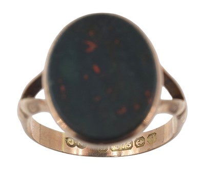 Lot A 9ct gold and blood stone ring