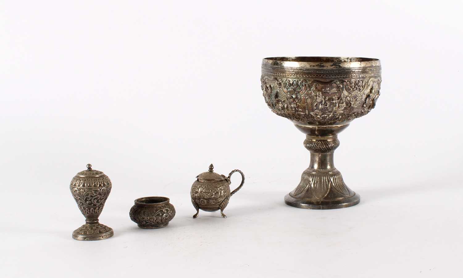 Lot A Finely Detailed Burmese White Metal Pedestal Bowl