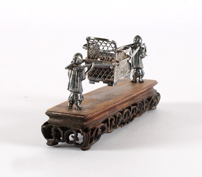 Lot A Small Early 20th Century Chinese Export White Metal Model of a Sedan Chair