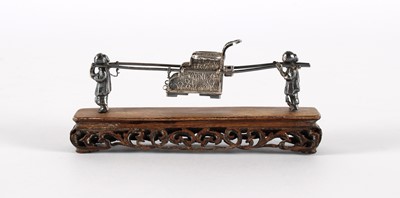 Lot A Small Early 20th Century Chinese Export White Metal Model of a Sedan Chair