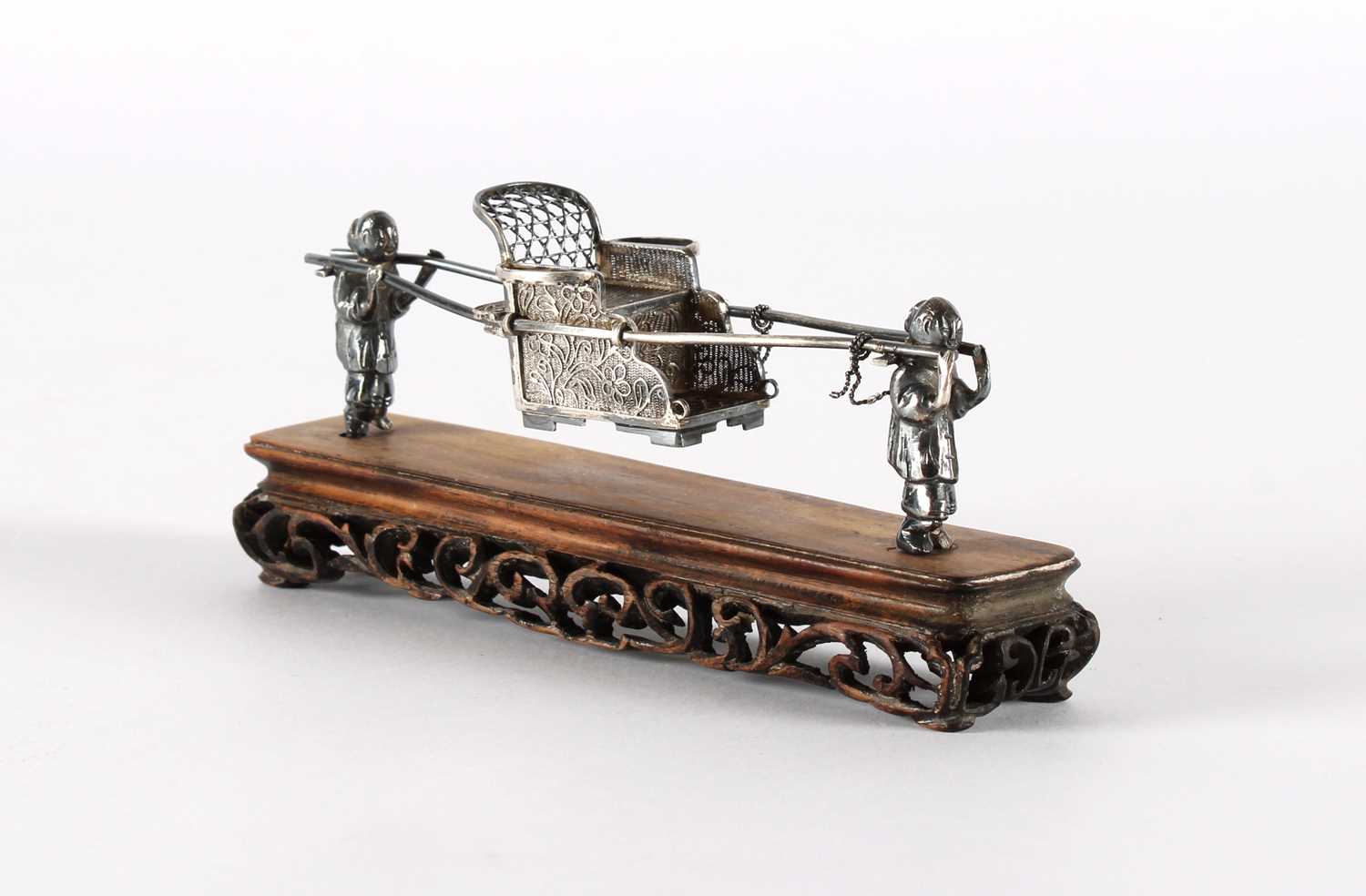 Lot A Small Early 20th Century Chinese Export White Metal Model of a Sedan Chair