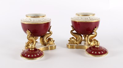 Lot A Pair of 19th Century Derby Porcelain 'Conchology' Potpourris