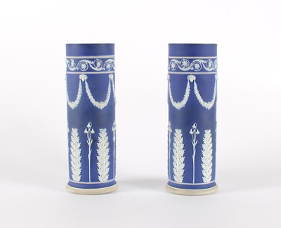 Lot A Pair of Tall Wedgwood Blue Jasperware Sleeve Vases