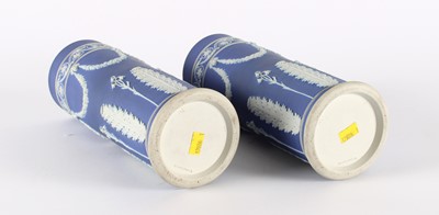 Lot A Pair of Tall Wedgwood Blue Jasperware Sleeve Vases