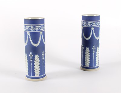 Lot 99 - A Pair of Tall Wedgwood Blue Jasperware Sleeve Vases