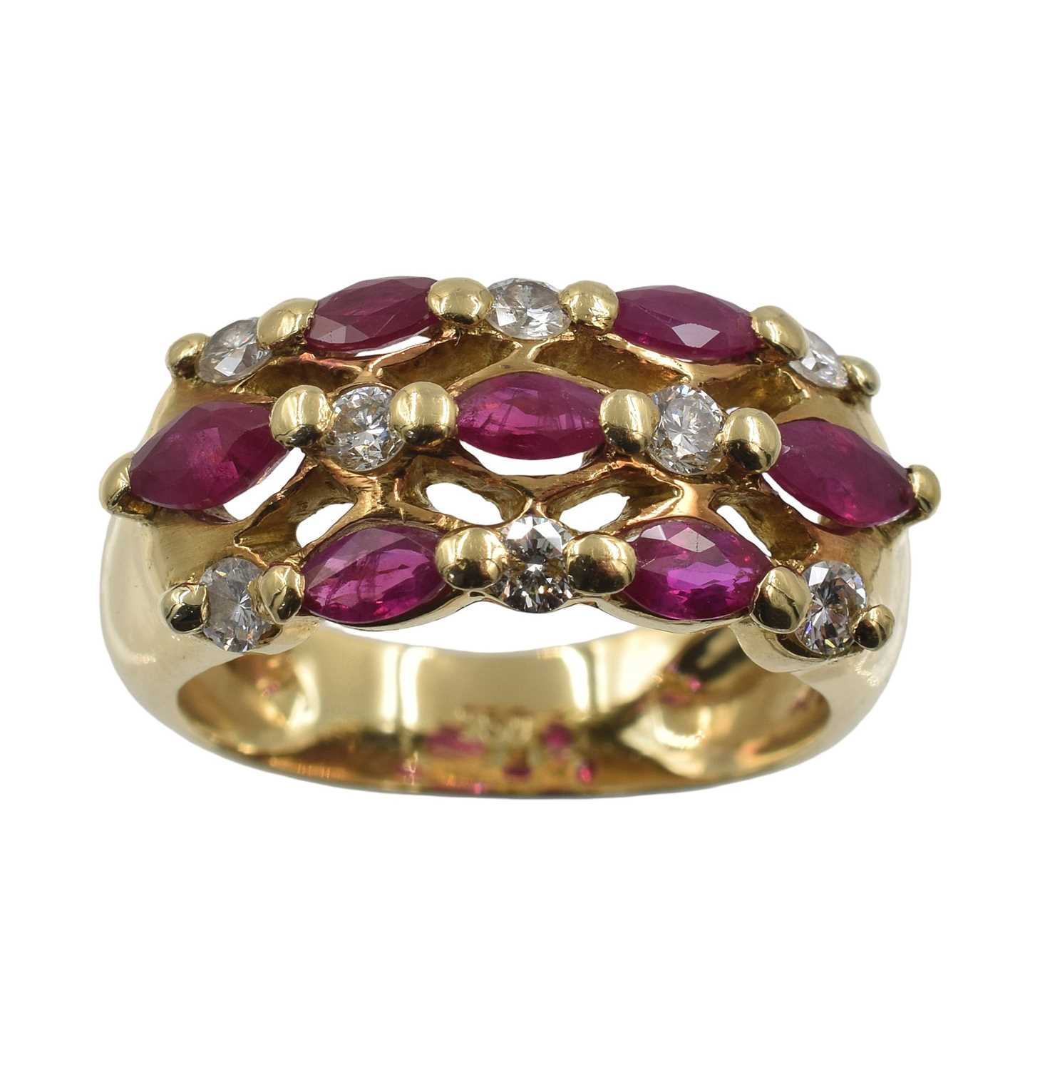 Lot An 18ct gold, ruby and diamond cluster ring