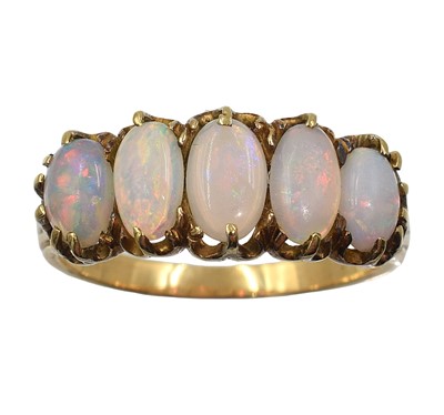 Lot 51 - An 18ct 5-stone opal boat ring