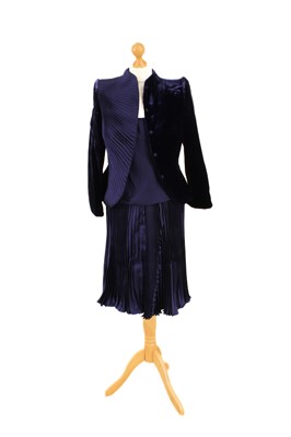 Lot 82 - A Royal Blue Velvet and Silk Ensemble by Giorgio Armani Privé