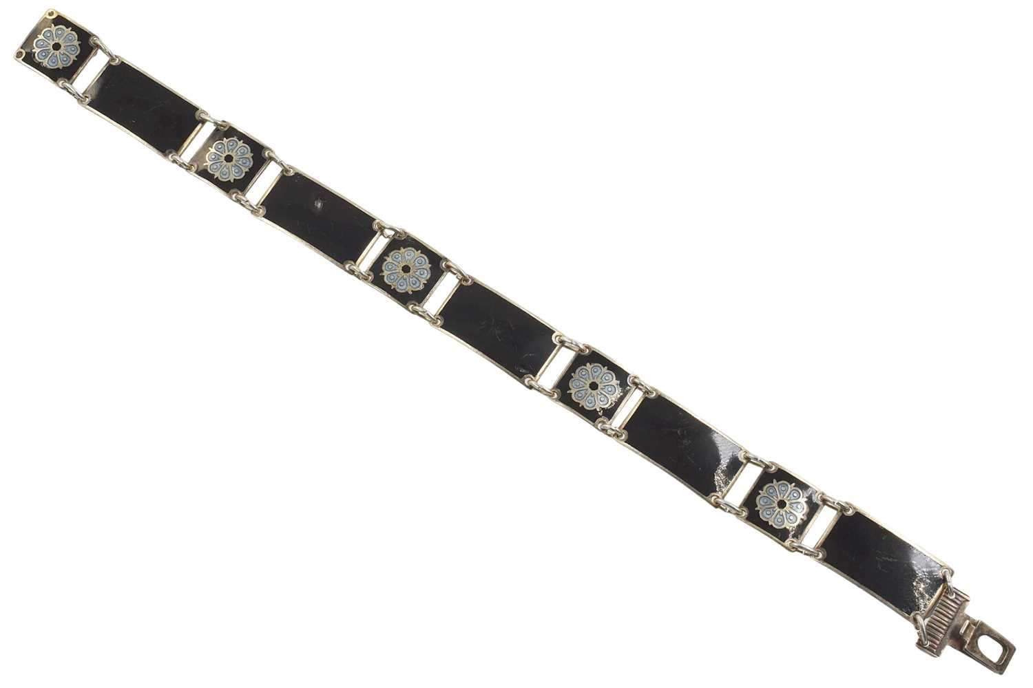 Lot A Silver and enamel panel bracelet, by David Anderson